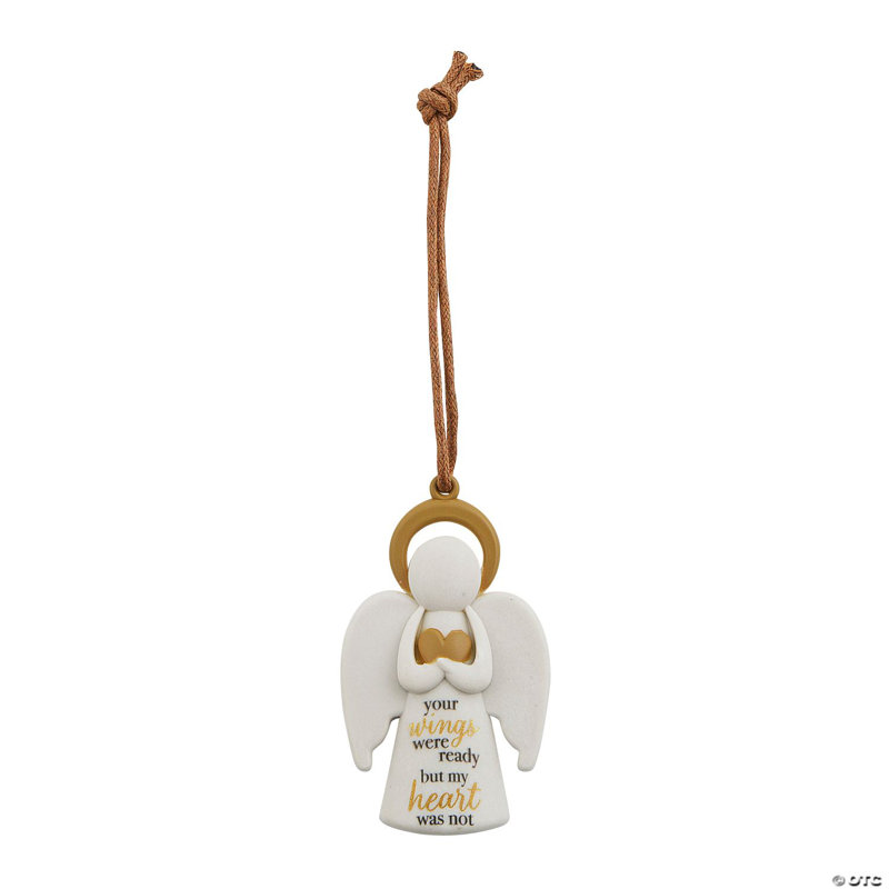 Ornement de Noël en céramique 1 3/4 x 3 pouces or et blanc ange commémoratif - 12 pièces