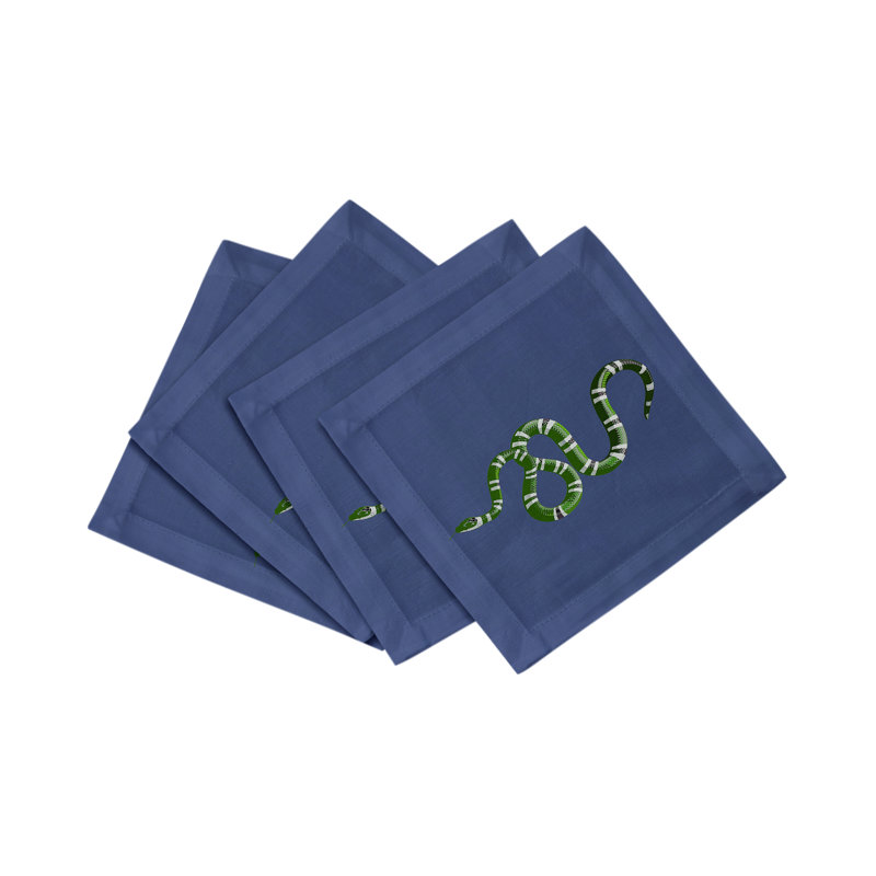 Serpent Cotton Sateen Cocktail Napkins, Blue