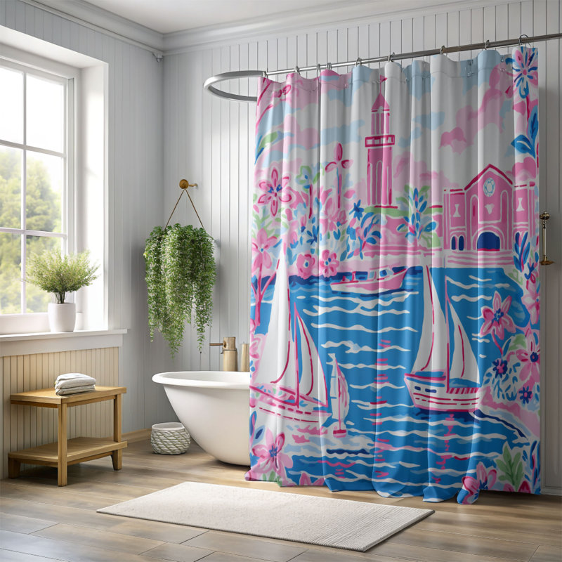 Rideau de douche standard maritime 1 pièce, H 74 po x l 35 po