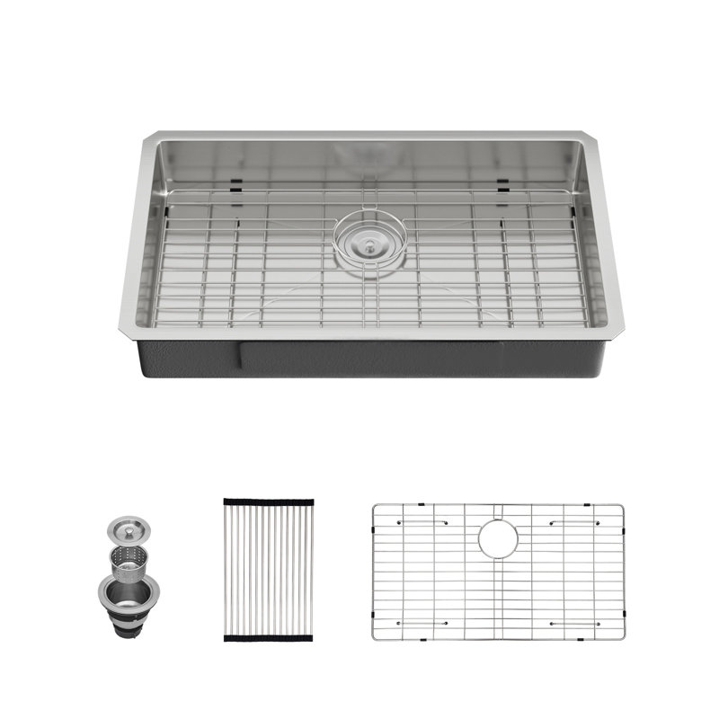 ADA Sink 27" x 18" x 5 1/2" Undermount Kitchen Sink 16 Gauge Stainless Steel Single Bowl ADA Kitchen Sink