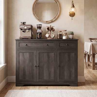 Farmhouse Buffet Cabinet with 2 Drawers, Adjustable Shelves, and 3 Doors