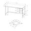 Bureau d'ordinateur de 140 cm (55 po) de long pour espace de travail à domicile, finition stratifiée grise, 3 tiroirs de rangement, structure en métal noir, plateau et piètement en métal, format compact idéal pour les petits espaces, style moderne.