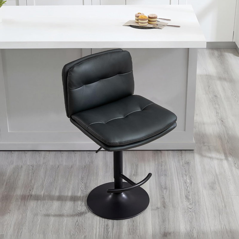Tabouret de comptoir pivotant rembourré en similicuir avec dossier et repose-pieds, structure en acier à hauteur réglable