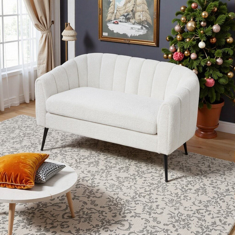 Causeuse d'appoint moderne en chenille Glam - canapé capitonné avec pieds en métal pour petits espaces | Wayfair