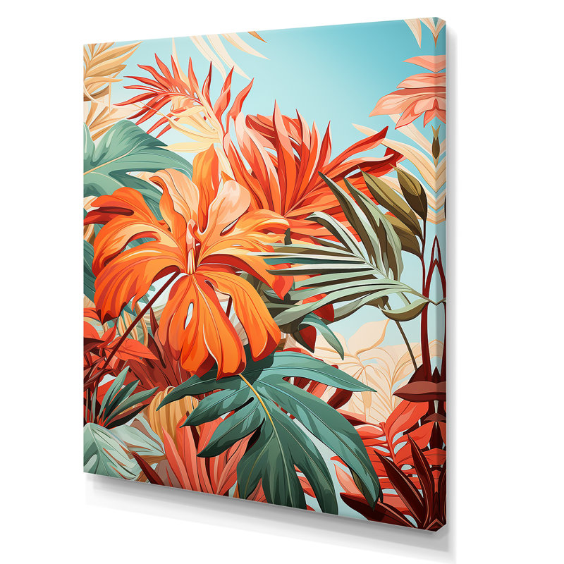 Palmiers topiques orange et verts - Art mural tropical côtier, Toile tendue, 32" H x 24" W