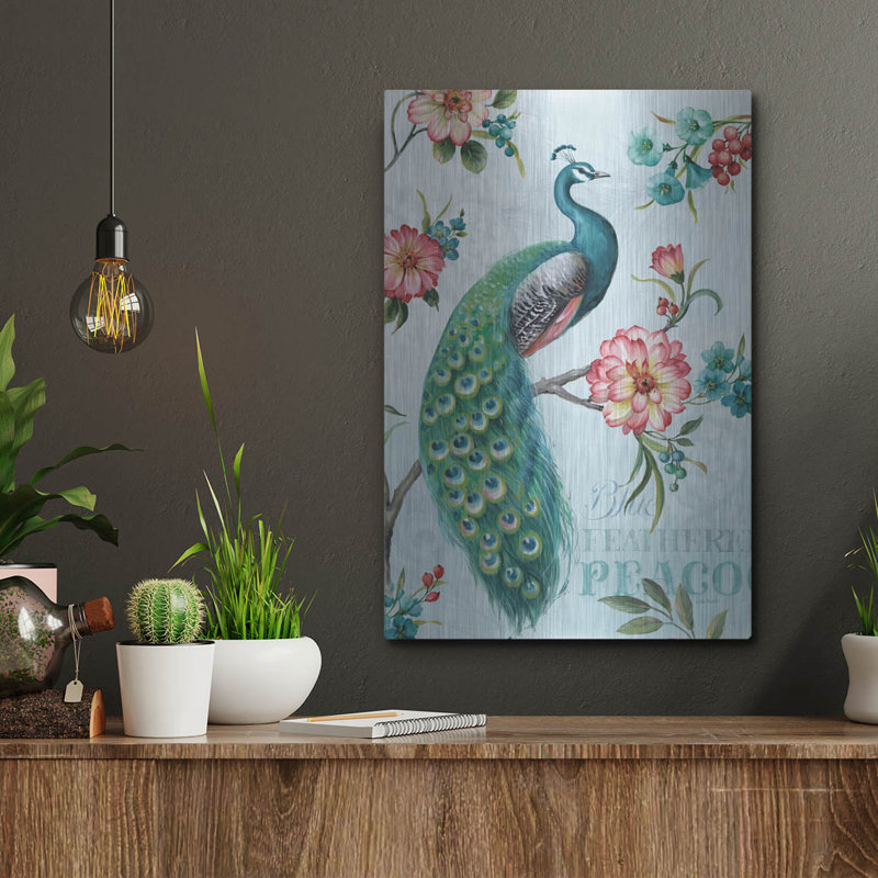 «Blue Feathered Peacock I» par Lisa Audit, H 16 po x l 12 po