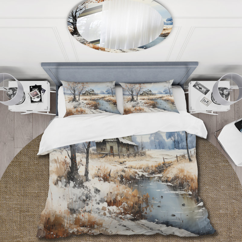 Ensemble de housse de couette en microfibre / polyester Countryside Snowy Minimalisme Winter VII