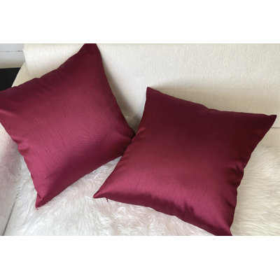 Aiking Home 18x18 Inches Faux Silk Square Throw Pillow Cover, Zipper Closure, Burgundy (Set of 2)
