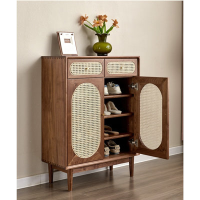 Rattan Brass High Footed Shoe Storage Cabinet