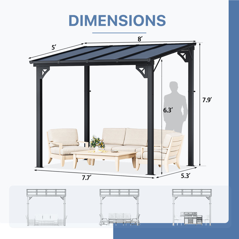 8 Ft. W x 5 Ft. D Outdoor Metal Pergola with Sloped Roof Patio Gazebo for Backyard, Deck