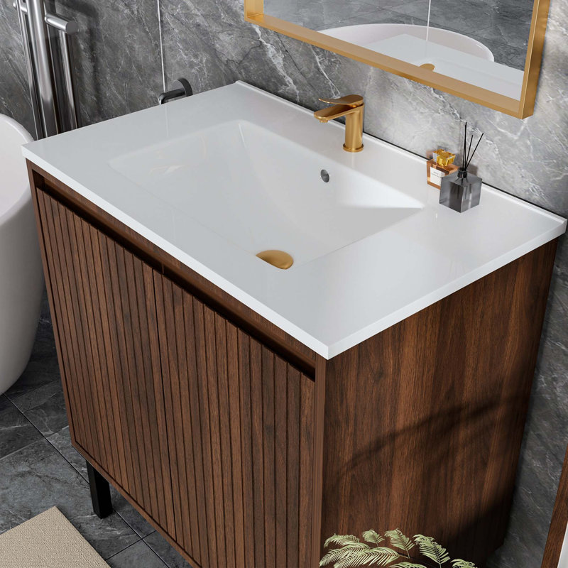 Meuble-lavabo moderne flottant avec rangement spacieux et panneaux sculptés en 3D