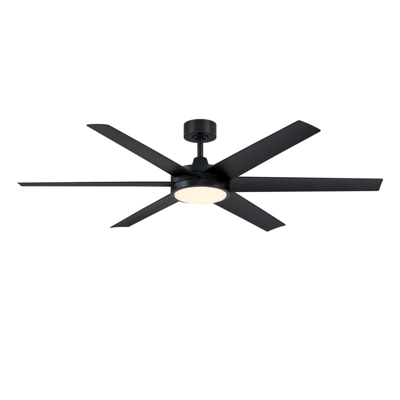  Brawn 64 inch Indoor/Outdoor Ceiling Fan with LED CCT Select Light Kit and Remote Control - Black with Black blades, Black
