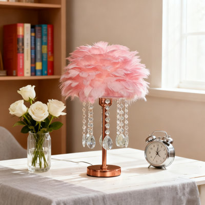 17" H Feather Crystal Table Lamp With Led Bulbs