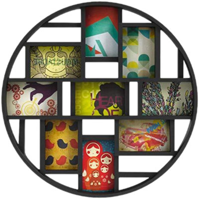 Collage Picture Frame Holds Nine 4X6" Photos, Large 22-Inch Diameter, Black