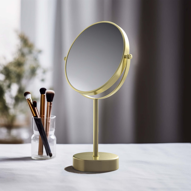 Circular Free Standing Magnifying Make Up Mirror, Brushed Gold