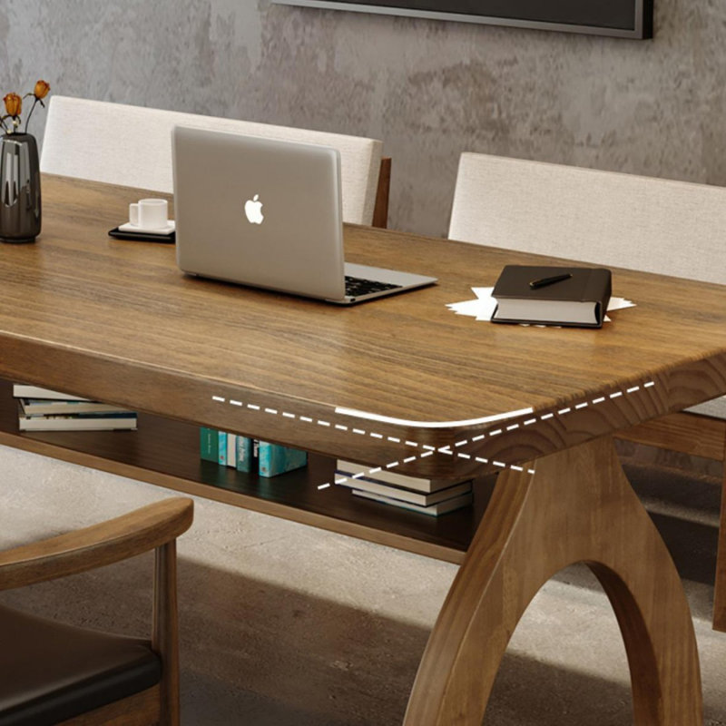 Tan Rectangular Solid Wood desk, 29.53" H x 70.87" W x 31.5" D