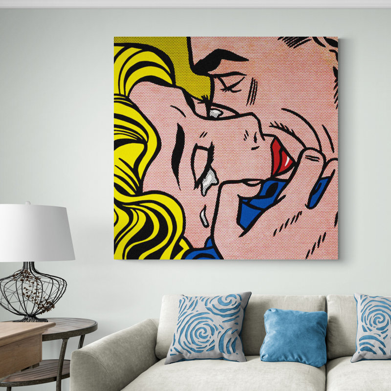 Kiss V by Roy Lichtenstein - Print on Canvas, 61cm H x 61cm W x 4cm D