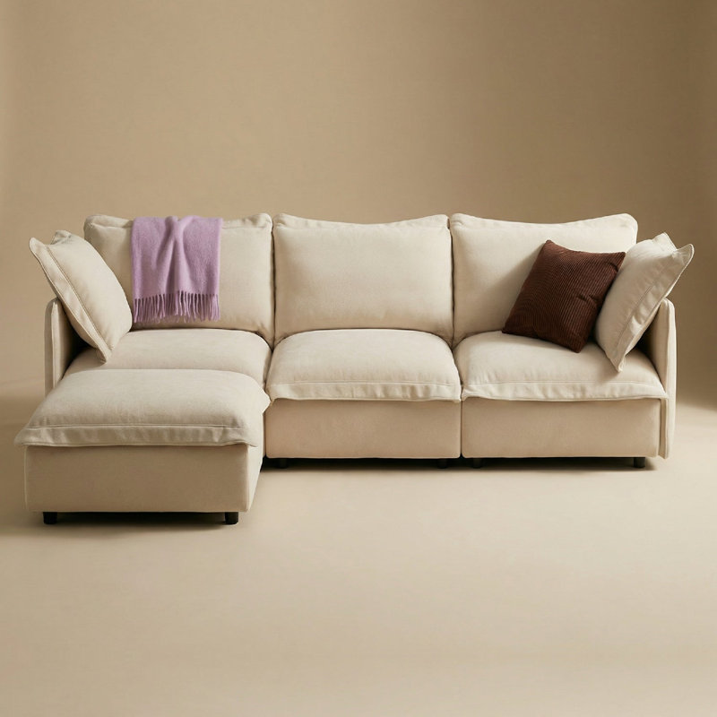 Langsa, canapé trois places et pouf, craie, Craie
