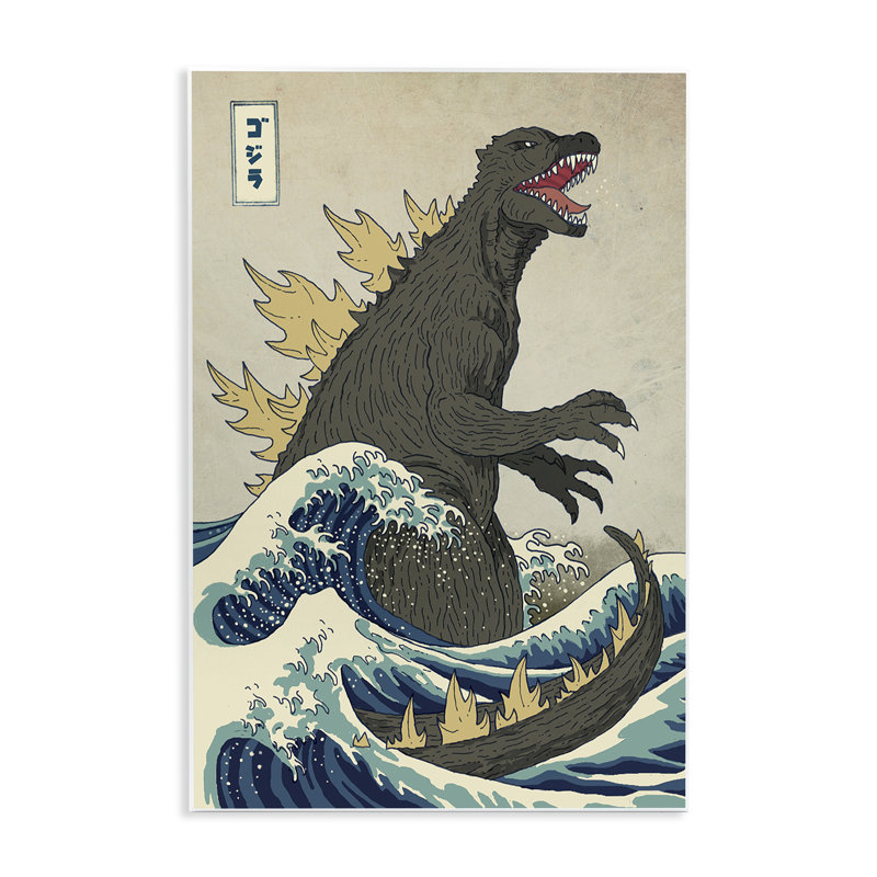 «Godzilla in the Waves», ensemble d'impression sur toile panoramique, H 19 po x l 13 po