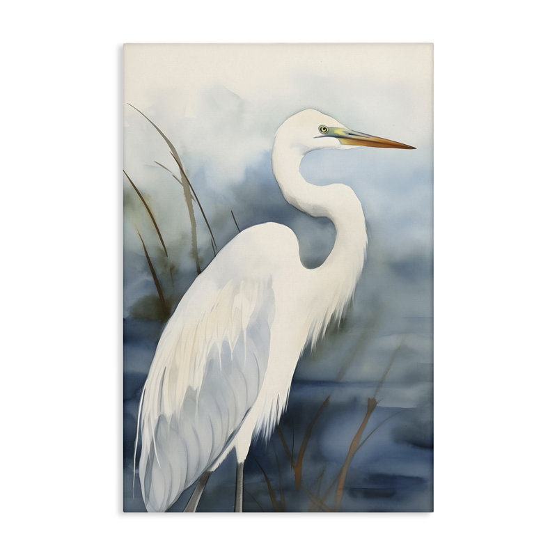 "Soft Egret Impression", impression sur toile par Petal Prints Design, H 24 po x l 16 po