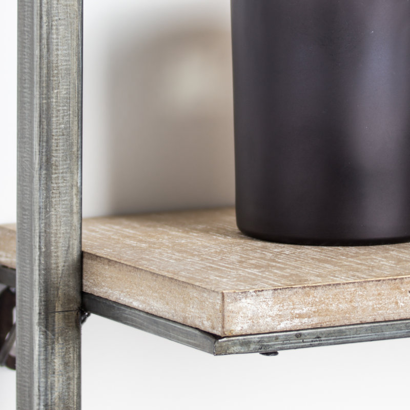 Rustic Silver Metal and Wood Hanging Shelf Rack