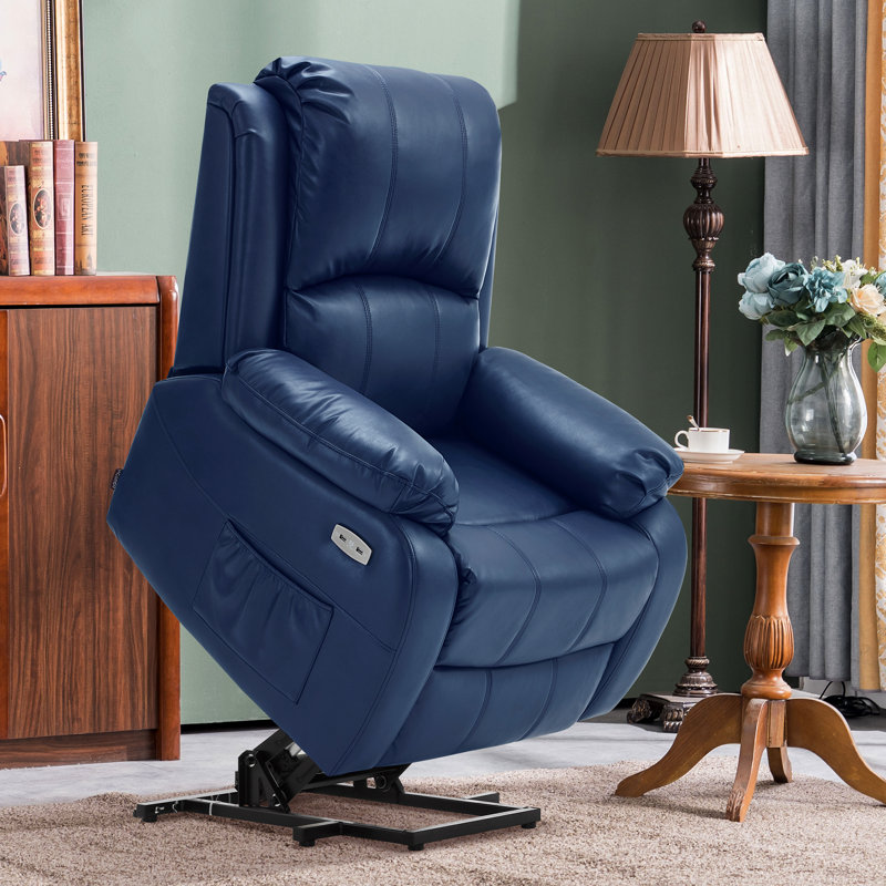 Rolanda Power Recliner Lift Chair with Massage and Heat, Extended Footrest, Navy Blue