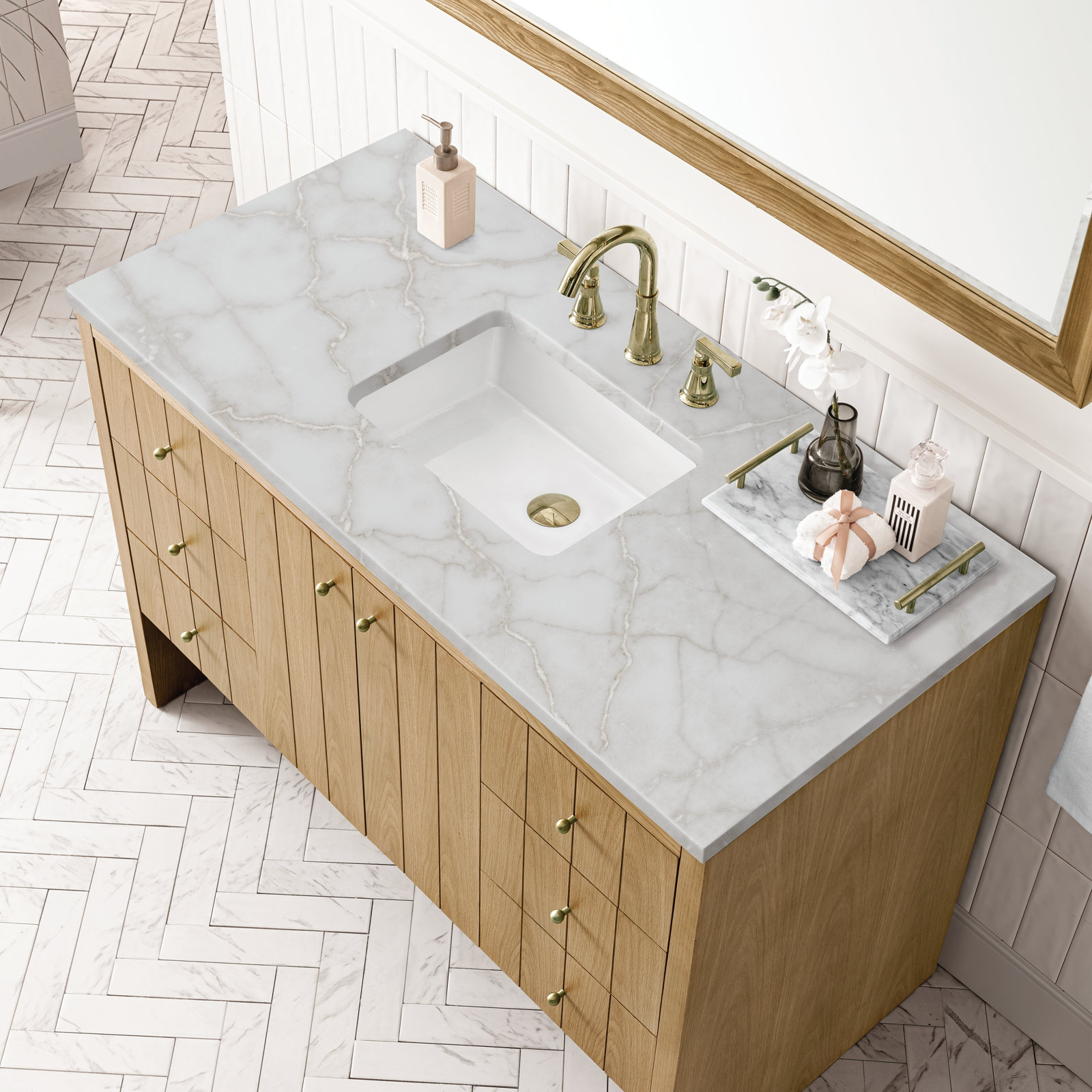 Hudson 48'' Single Bathroom Vanity, Victorian Silver, 8" Widespread, Light Natural Oak