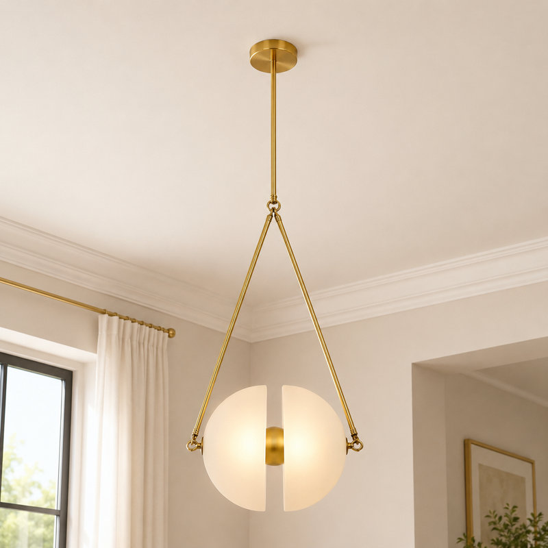 1 - Light Modern Brass Triangular Frame Integrated LED Globe Pendant Light