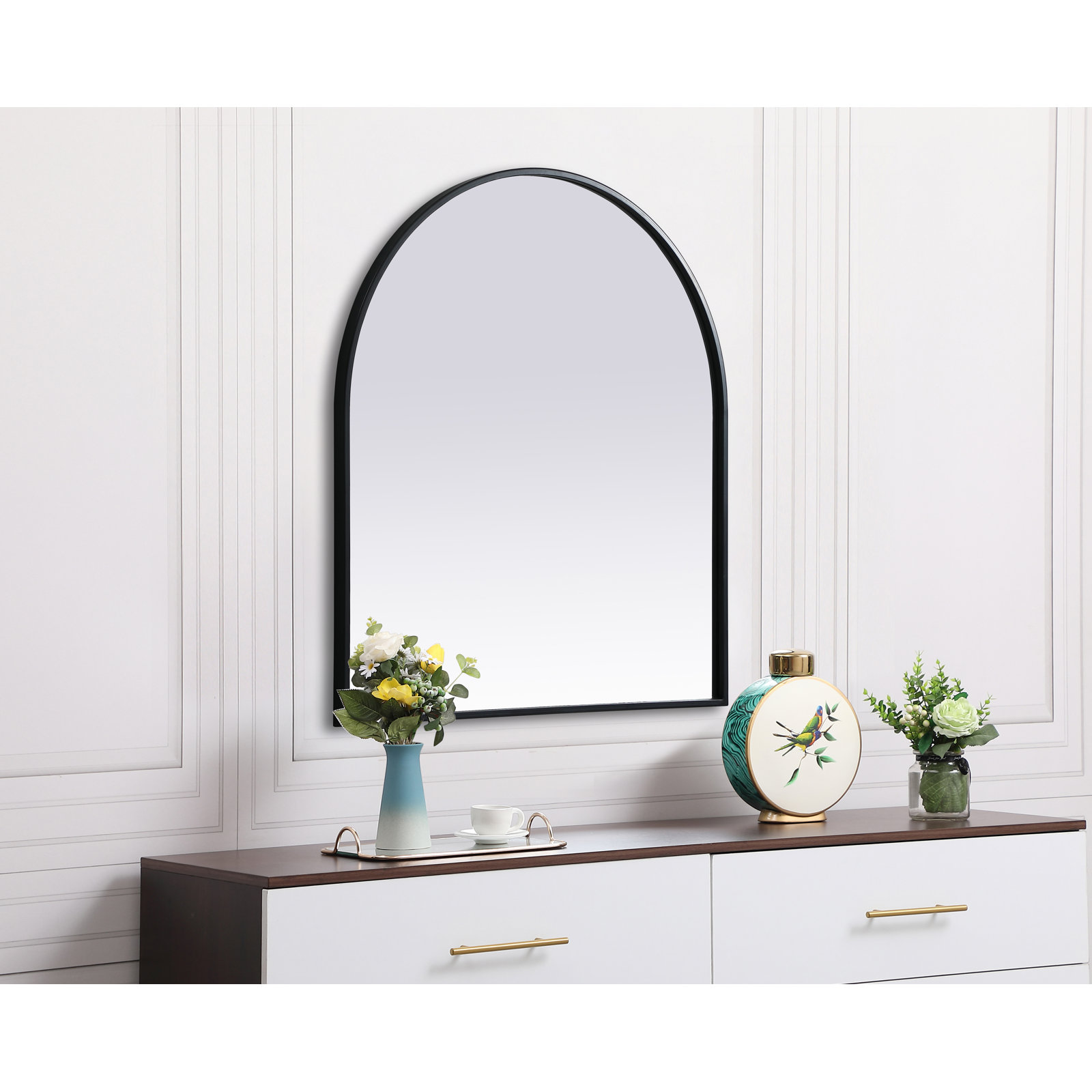 Sabine Metal Arch Wall Mirror, Black, 30" x 27"
