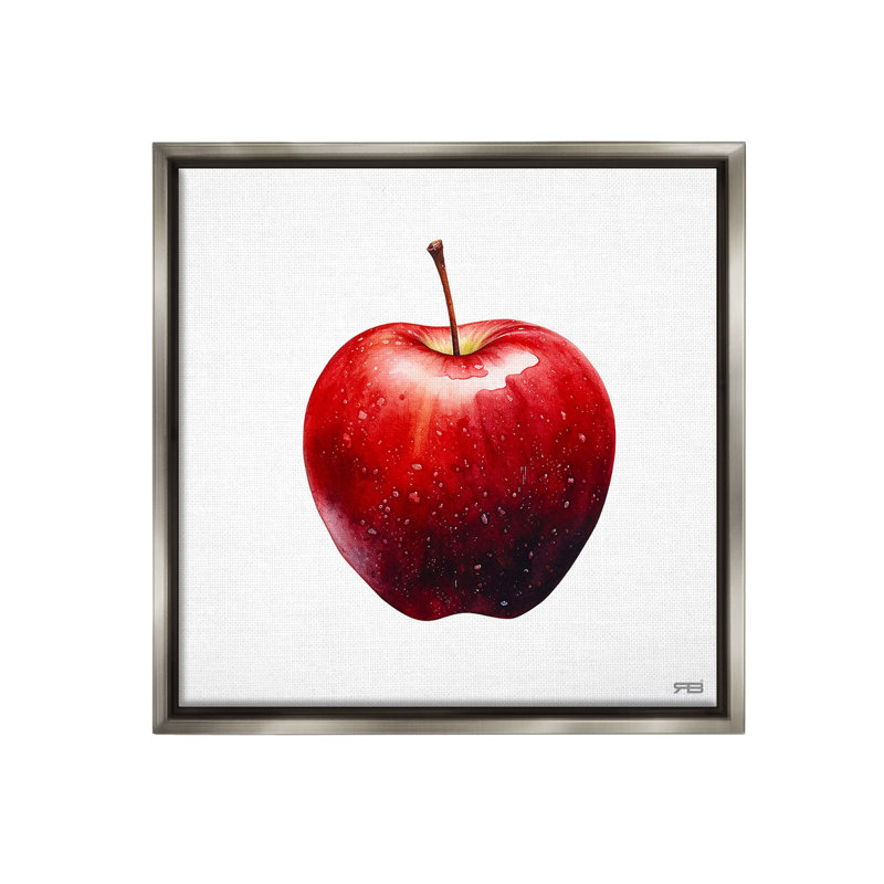 "Bold Red Apple" par RB sur toile, Cadre flottant gris lustré, H 25 po x l 25 po