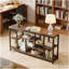 Console industrielle attrayante avec tablettes à plusieurs niveaux pour un rangement et une présentation améliorés, parfaite pour un décor moderne et rustique.