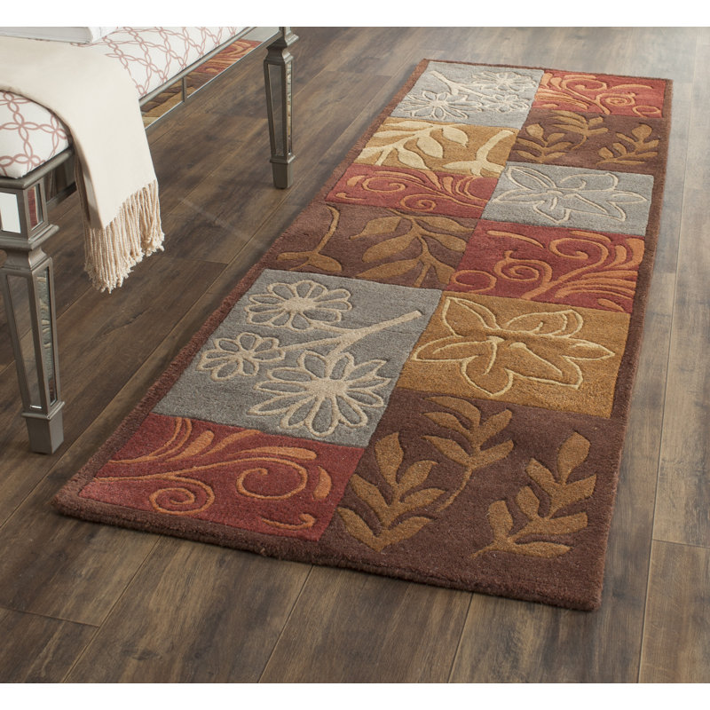 Hodgson Hand Tufted Wool/Cotton/Latex Floral Rug in Red/Brown/Gray, Runner 2'3" x 7'