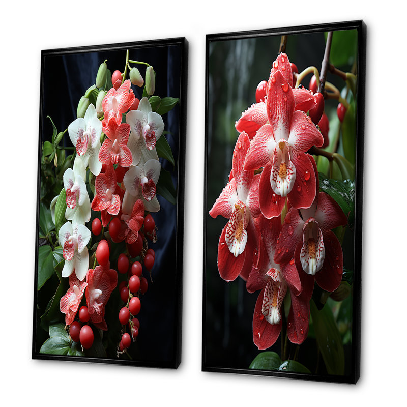Tranquil rose et blanc I - Orchidées sur toile, ensemble de 2 reproductions d'art sur toile, Cadre noir, H 28 po x l 25 po