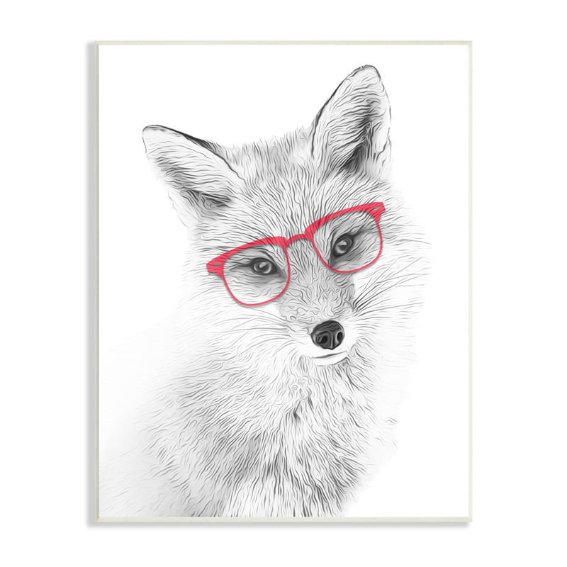 Mignon renard, lunettes rouges, conception monochrome par Annalisa Latella - impression, Plaque murale
