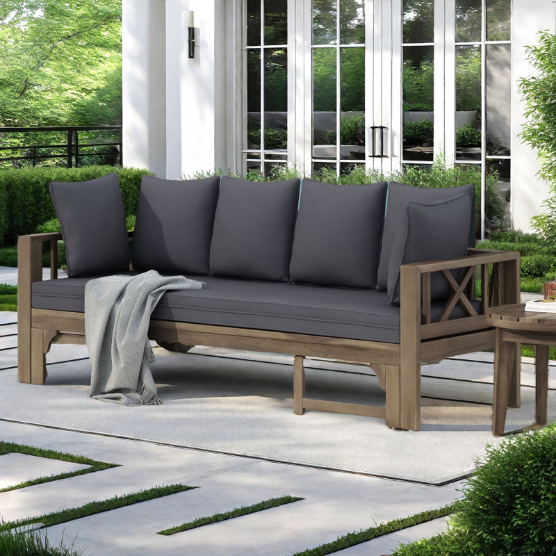 Canapé de patio avec coussins Kamita, Gris / Gris foncé, Gris