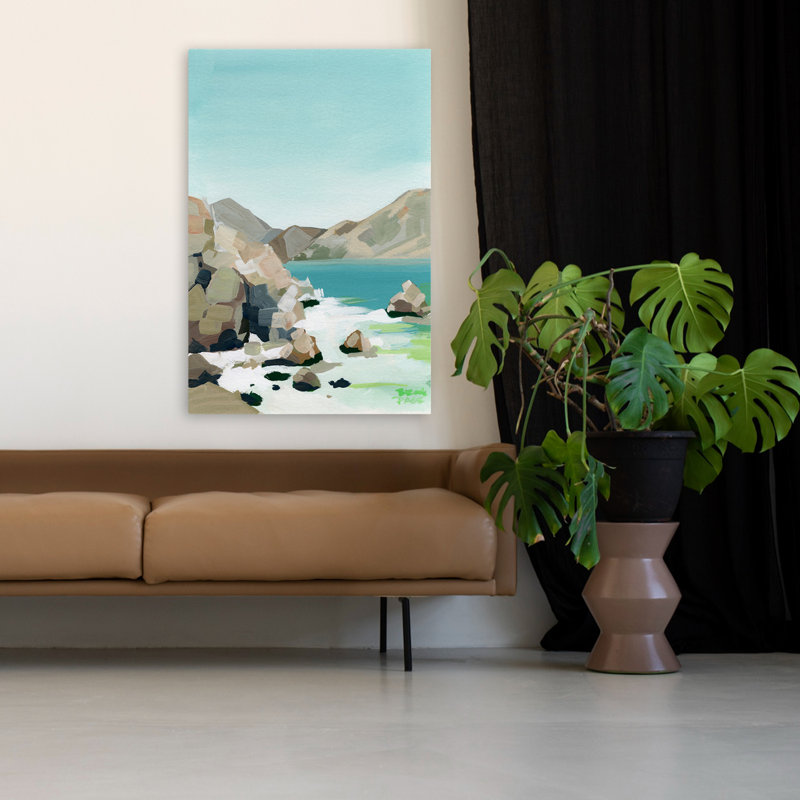 Côte rocheuse - paysages côtiers océan, art bleu gris, H 48 po x l 32 po