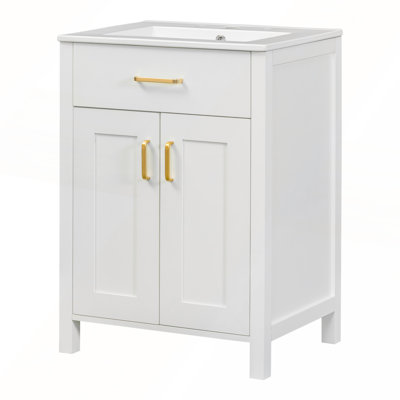 Modern 48-Inch Bathroom Vanity with Ceramic Sink, Soft-Close Doors, Flip Drawer, and Double-Layer Door Shelves for Elegant Storage