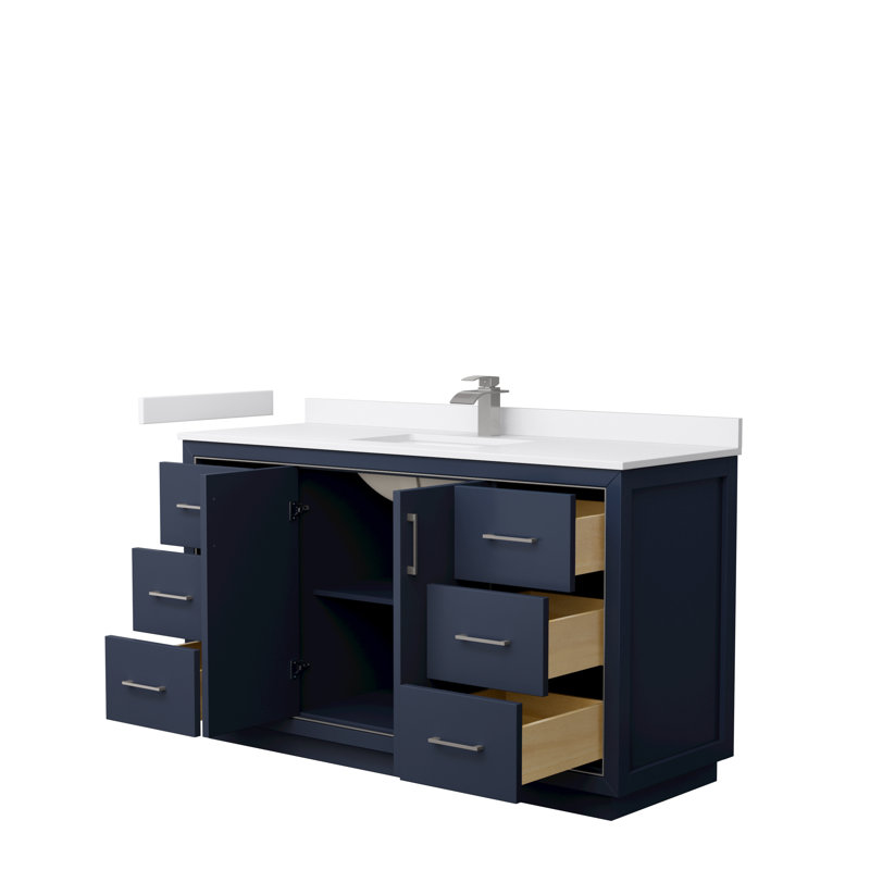 Icon 60" Single Bathroom Vanity Set, White, Brushed Nickel, Dark Blue
