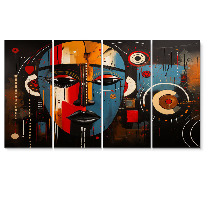 4 pièces d'art déco sur toile, H 32 po x l 64 po