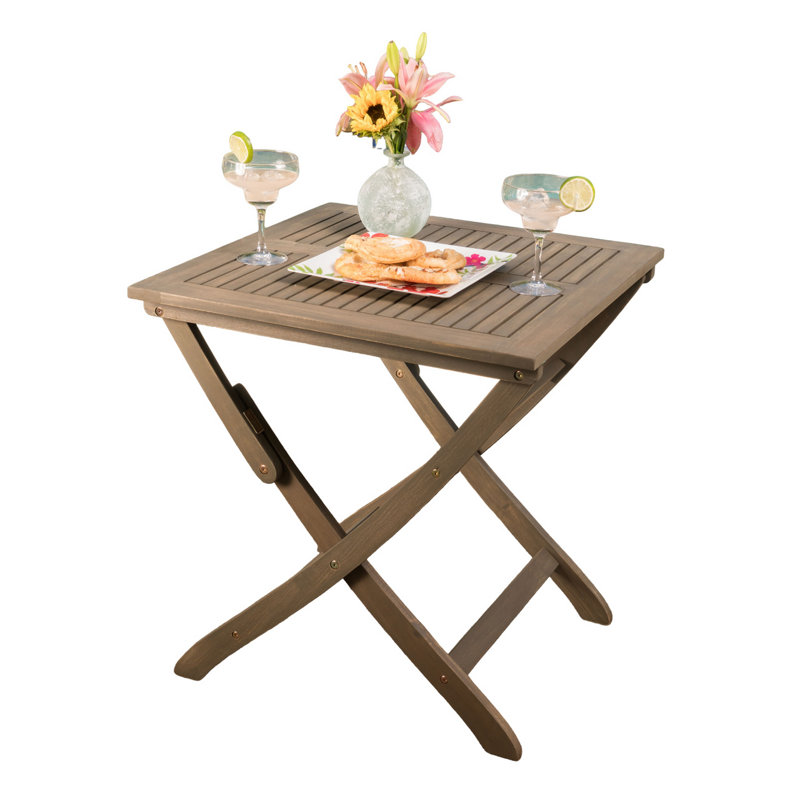 Table bistro d'extérieur pliable Cami, base en X, bois d'acacia gris de 26 pouces