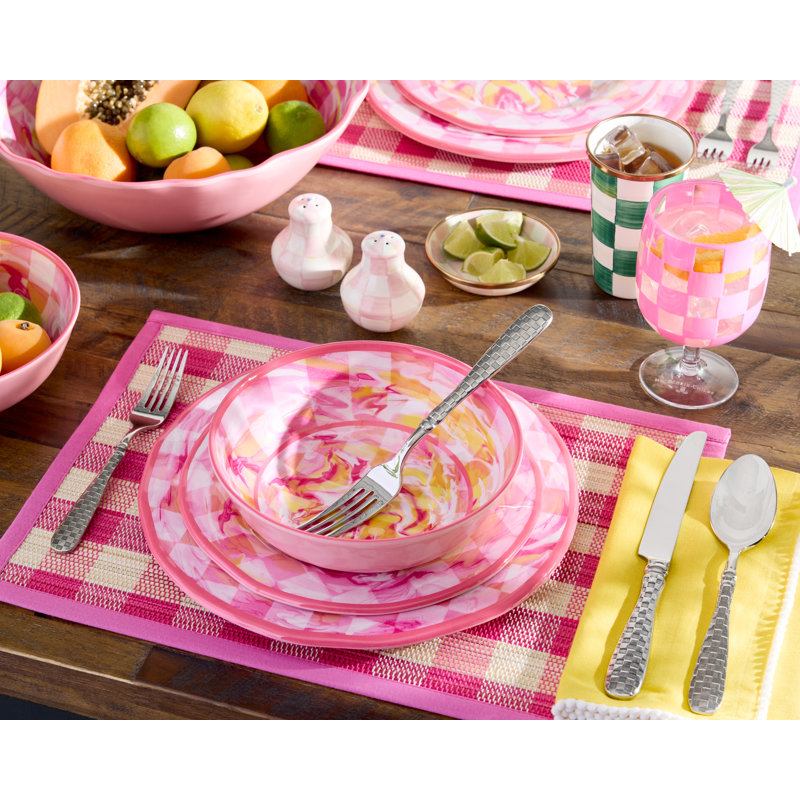 Pink Marble Check Melamine Salad Plates, Pink