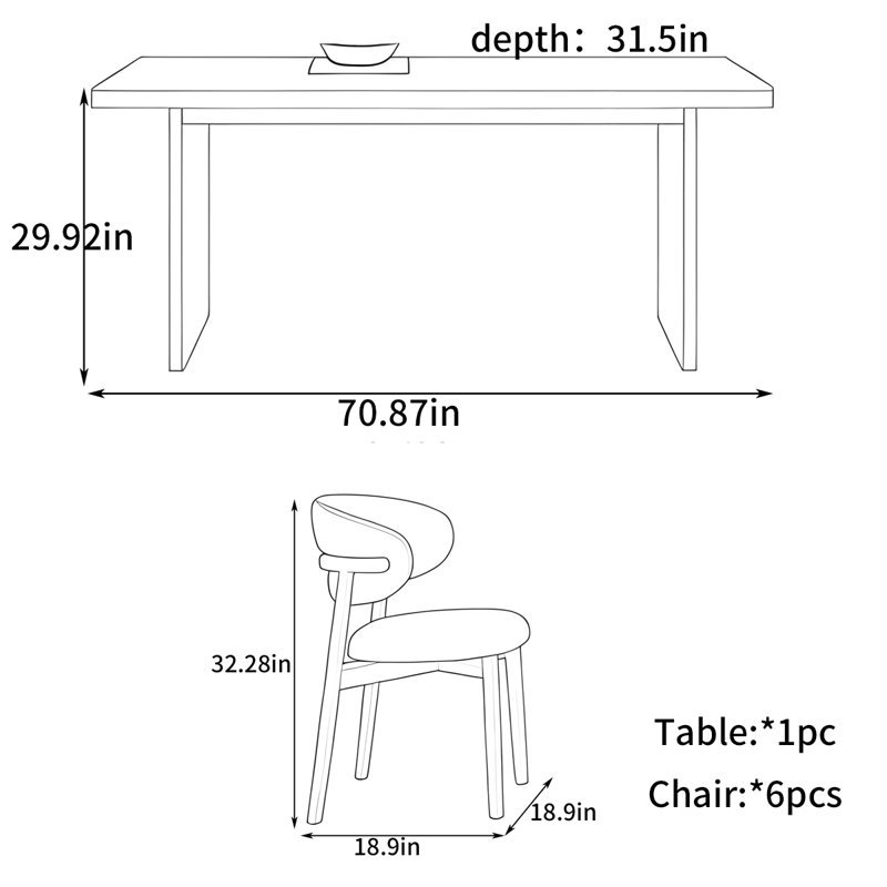 Table de salle à manger rectangulaire moderne, H 29,92 po x L 70,87 po x l 31,5 po