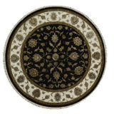 Hand-Knotted High-Quality Black and Cream Round Area Rug