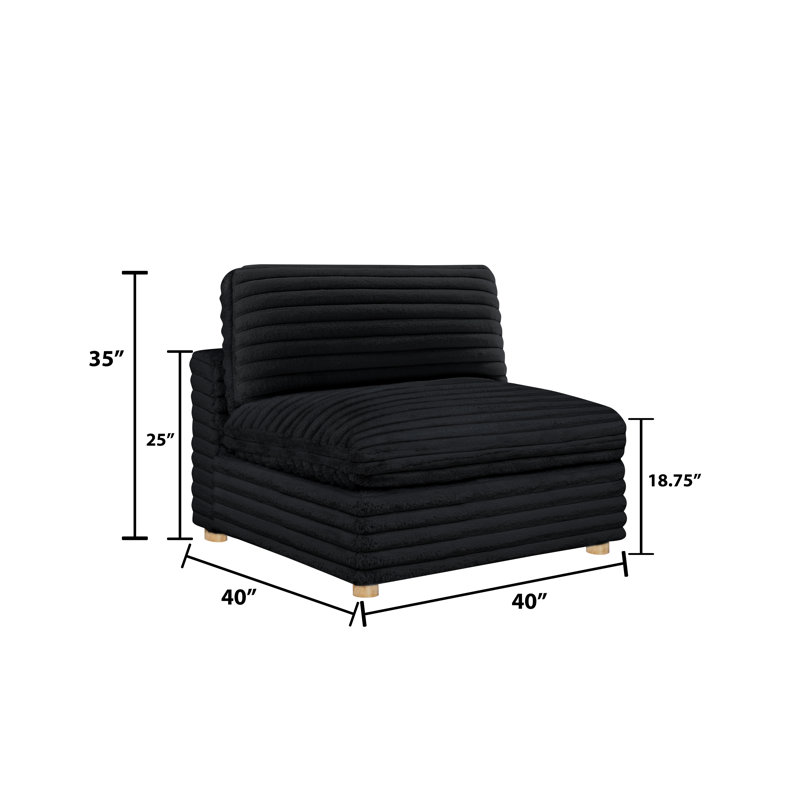 Chaise sans accoudoirs modulaire en velours côtelé, Noir
