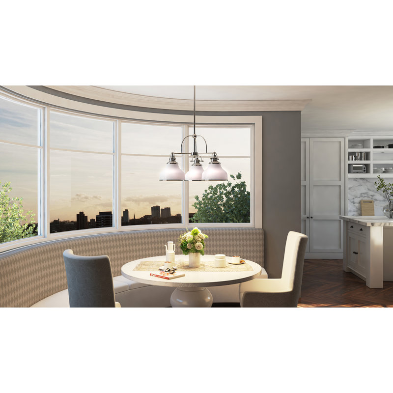 Ahlai 3 - Light Dimmable Classic / Traditional Chandelier, Brushed Nickel, Opal Etched