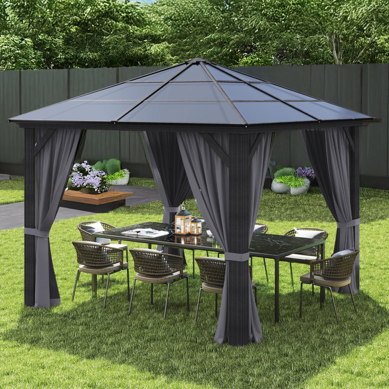 10 Ft. W x 10 Ft. D and 12 Ft. W x 10 Ft. D Patio Gazebo with Curtains, 10 Ft. W x 10 Ft. D