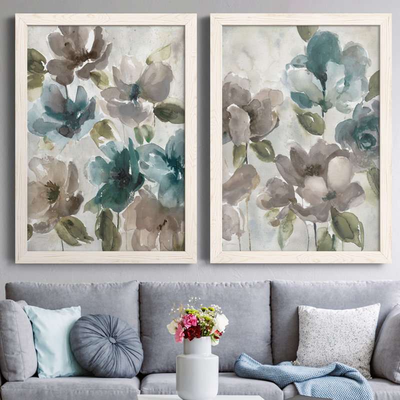 «Topaz Garden I», ensemble de 2 peintures sur toile encadrées, Cadre blanc, H 31,5 po x l 47 po x P 1,5 po