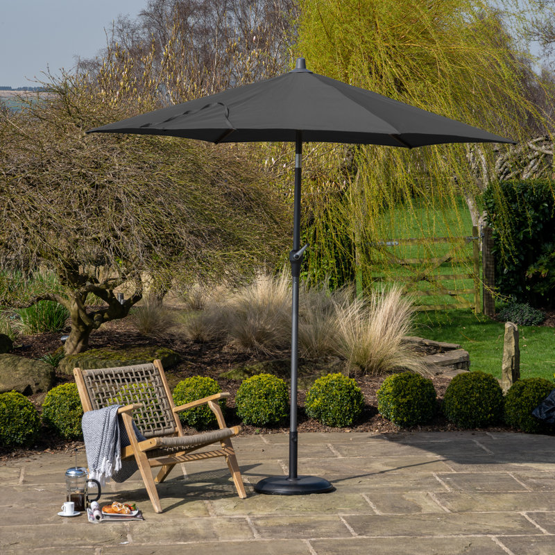 Hatten Riva Traditional Round Parasol, Grey, 238cm H x 300cm W x 300cm D