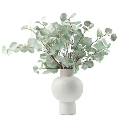 Faux Soft Greenery Arrangement in Footed White Vase