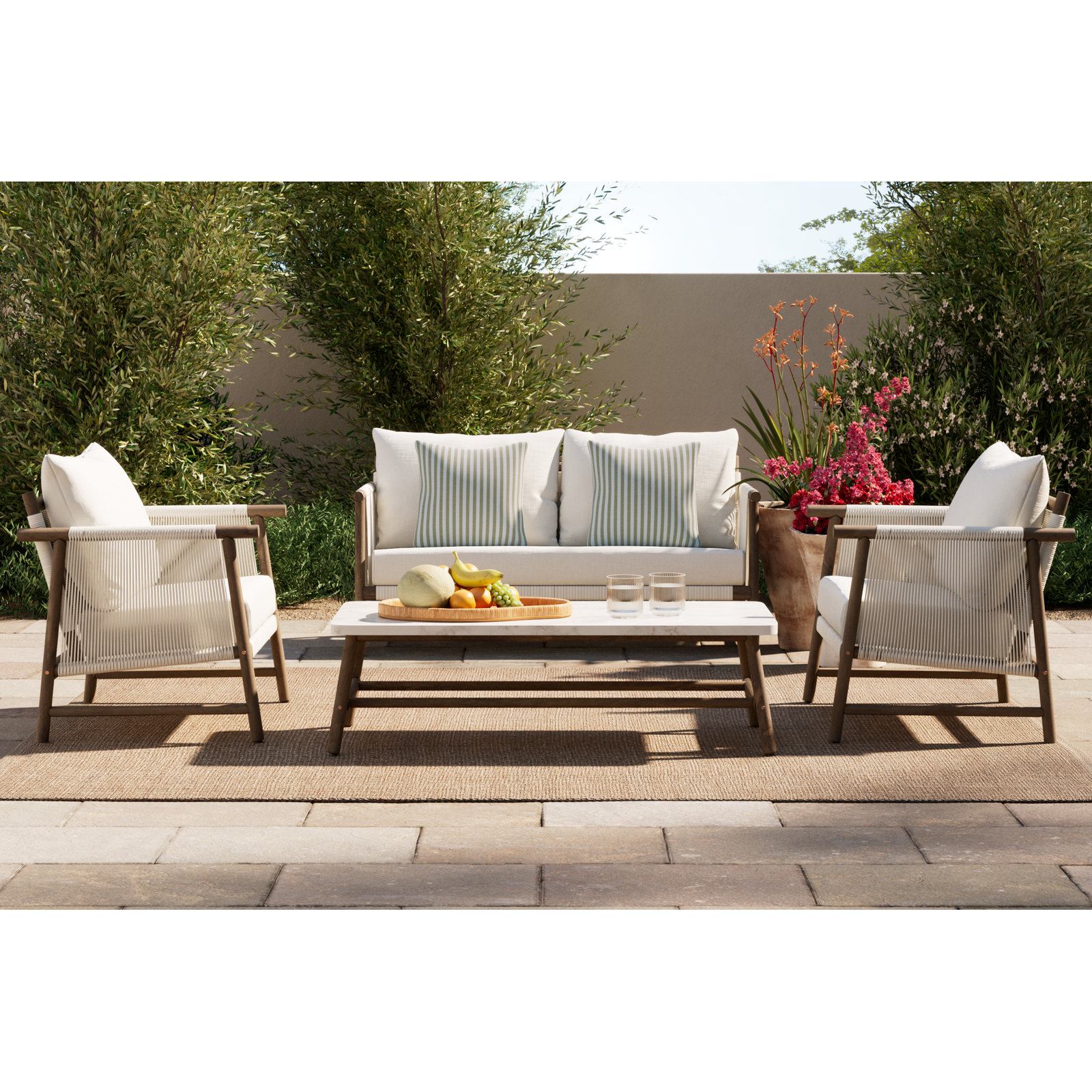 Naomie 4-Piece Acacia Loveseat Seating Set with Olefin Linen